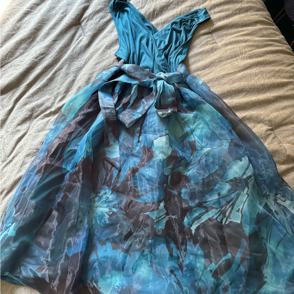 BloomChic Teal and Blue Chiffon Dress 👗 new with tags 14/16